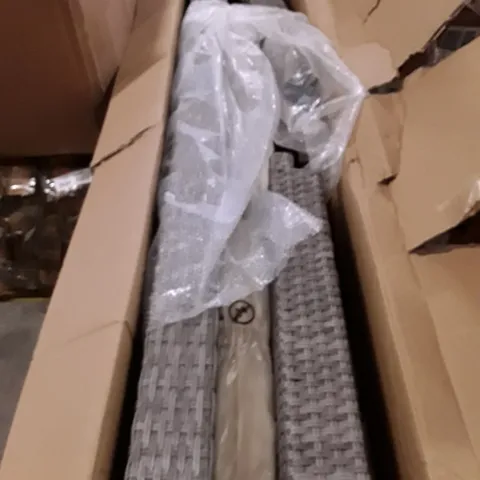 BOXED 185CM WIDE STRAIGHT METAL PATIO SOFA WITH CUSHIONS - GREY WITH CREAM CUSHIONS