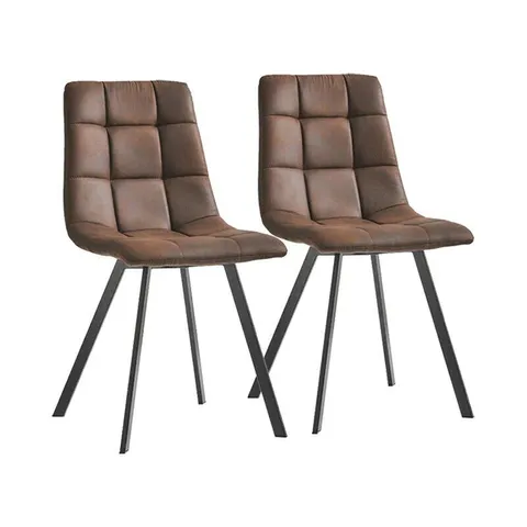 BOXED SET OF 2 DESIGNER BROWN FAUX LEATHER CHAIRS (1 BOX)