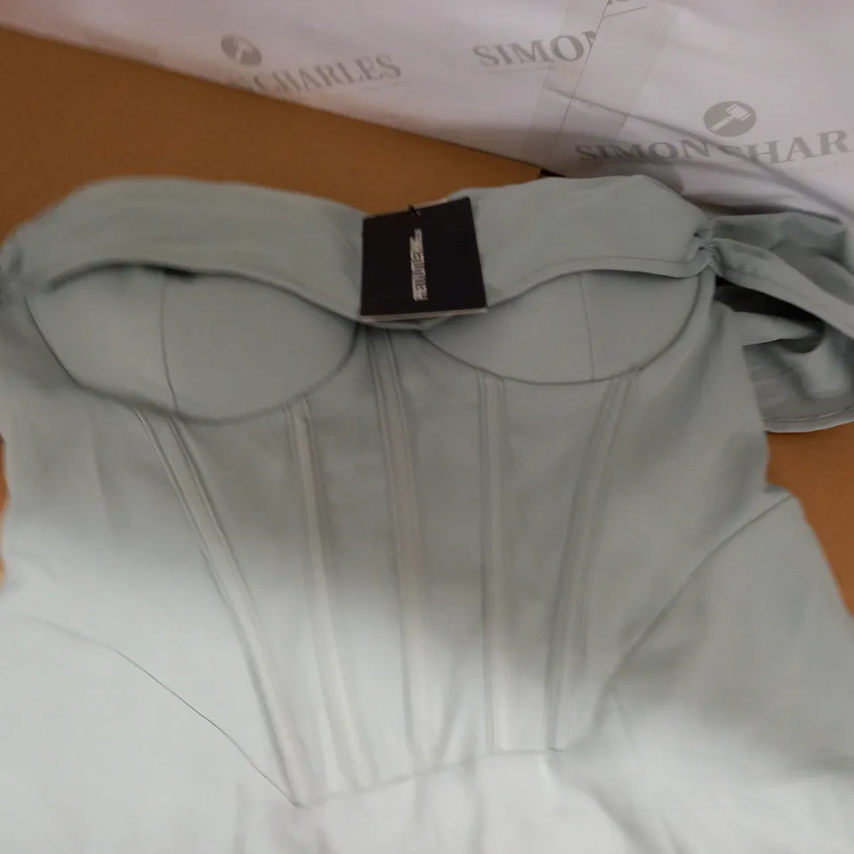 PRETTYLITTLETHING SAGE GREEN CORSET DETAIL BRIDESMAID DRESS - UK 12