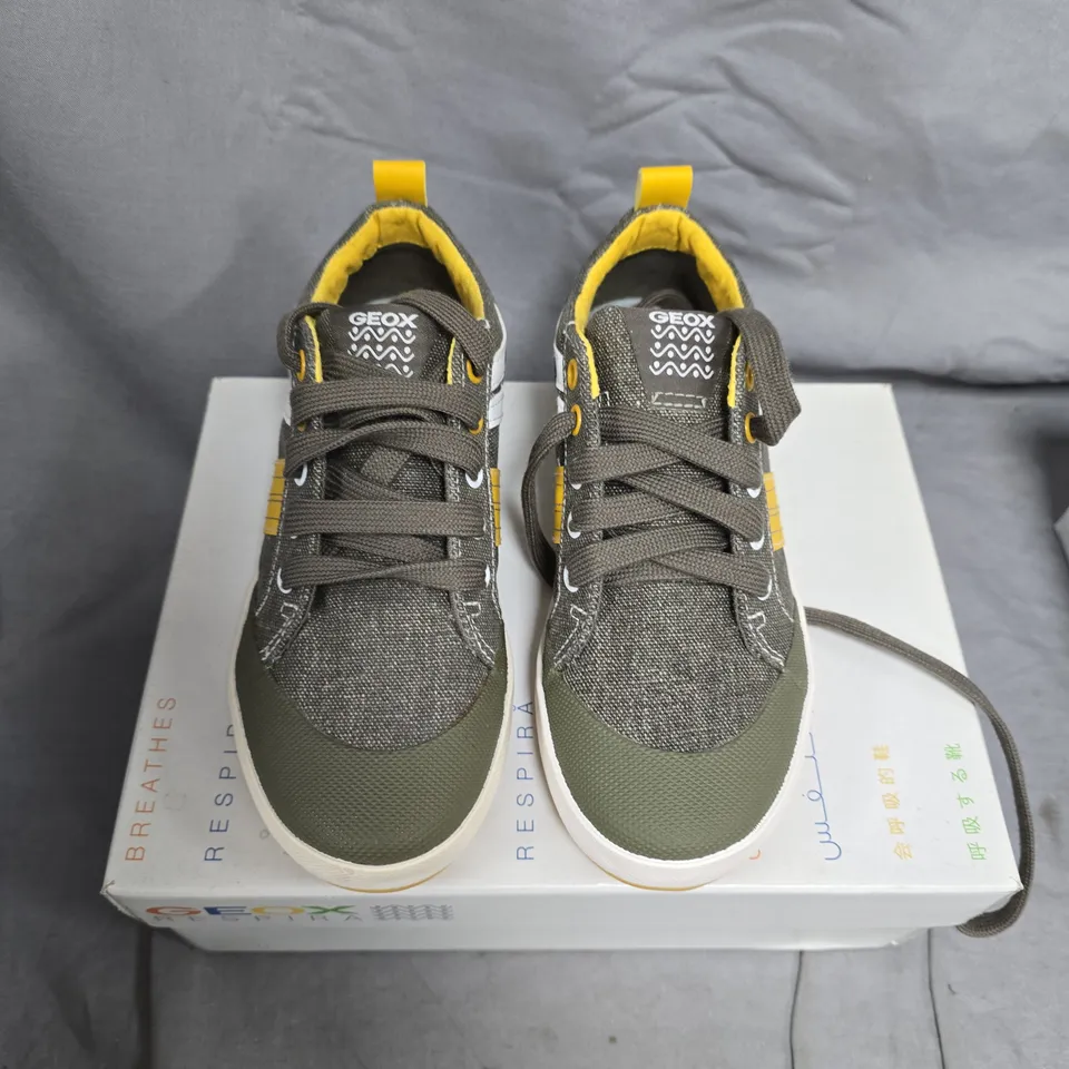 GEOX KIWI B.I. CANVAS+GEOBUCK KIDS' SNEAKERS – MILITARY GREY/YELLOW (EU 32) 