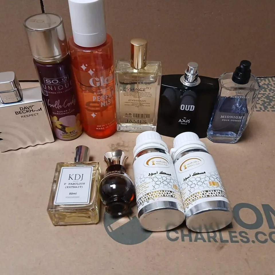 TEN ASSORTED UNBOXED FRAGRANCES TO INCLUDE; DAVID BECKHAM, SO...., AXIS AND KDJ