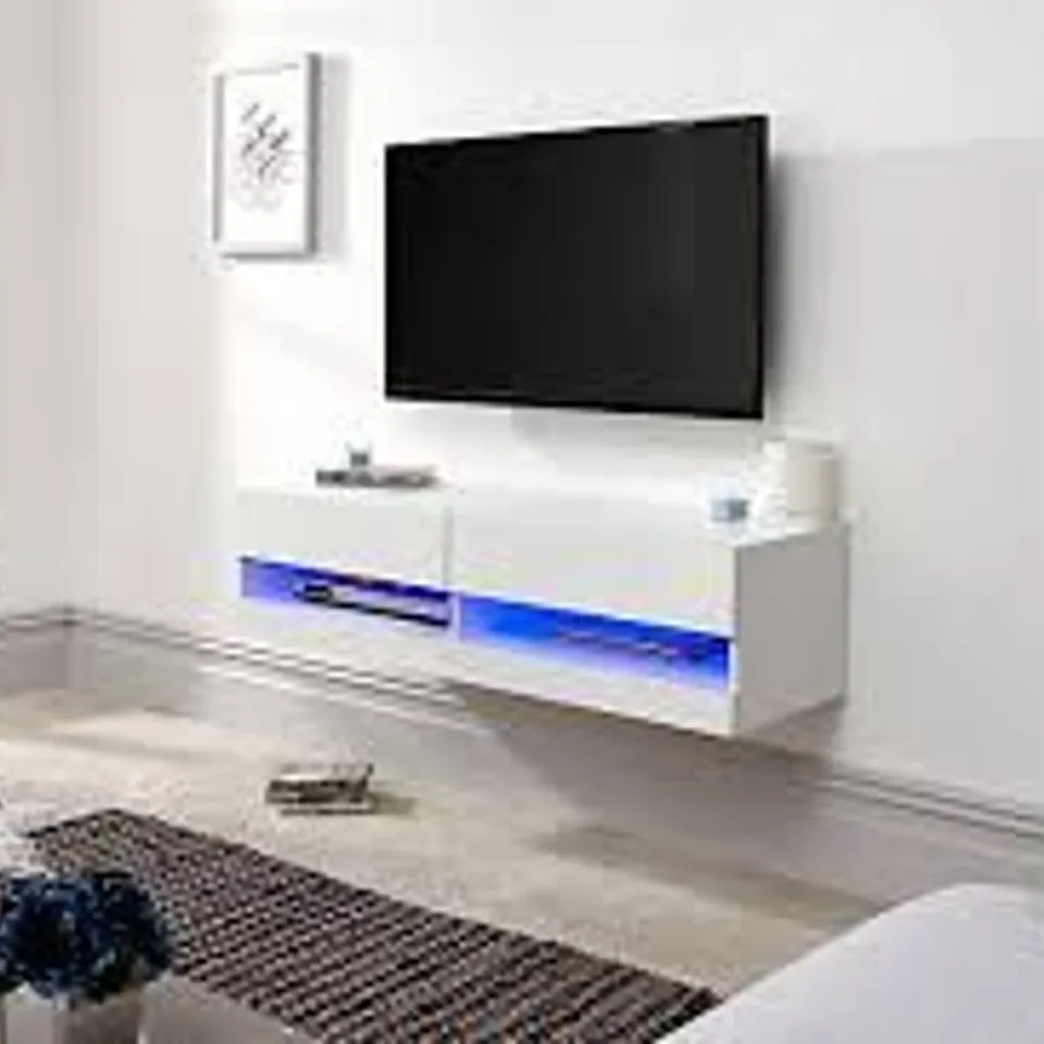 BOXED GFW GALICIA 120cm WALL TV UNIT WITH LED - WHITE (1 BOX)