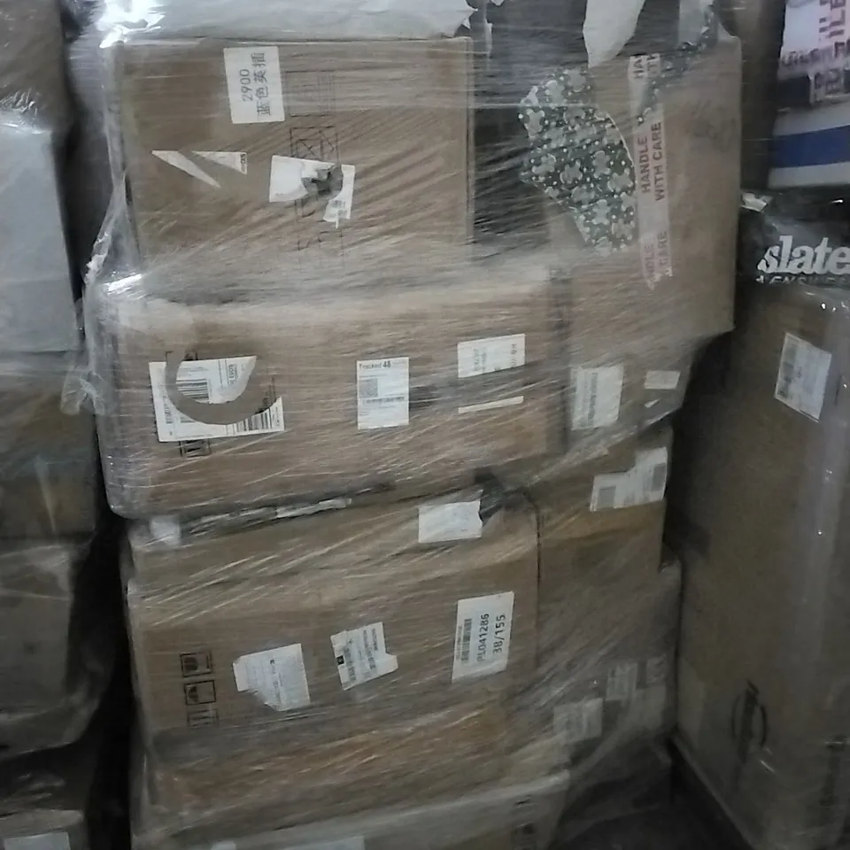 PALLET OF HOUSEHOLD ITEMS TO INCLUDE WHEEL SET, HOOVER HEAD, ELECTRIC DRILL STAND AND OTHER ASSORTED ITEMS...