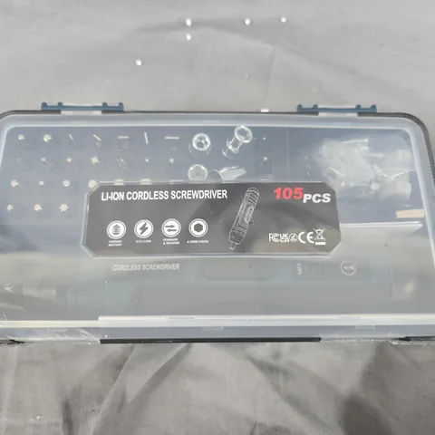 LI-ION CORDLESS SCREWDRIVER SET – 105 PIECES IN CASE