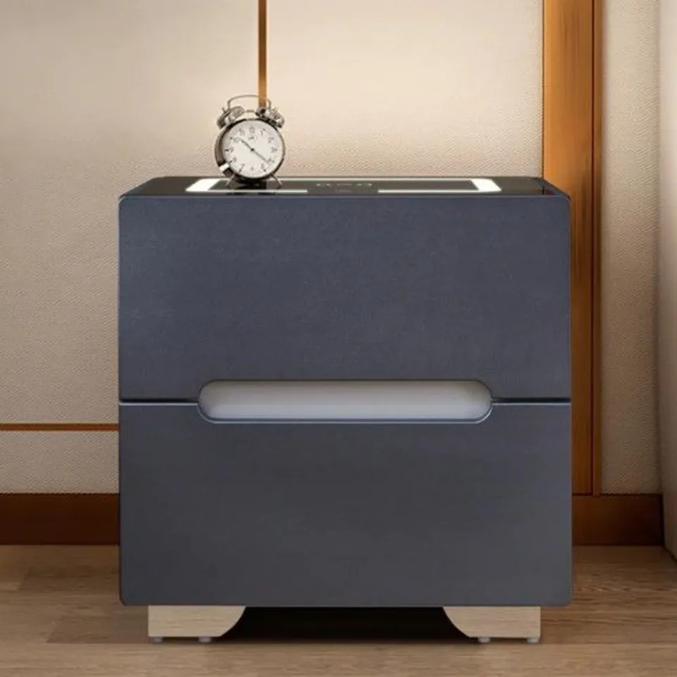 BOXED ERINN MODERN LED LIGHT BEDSIDE NIGHTSTAND 2 DRAWERS CHARGING STATION