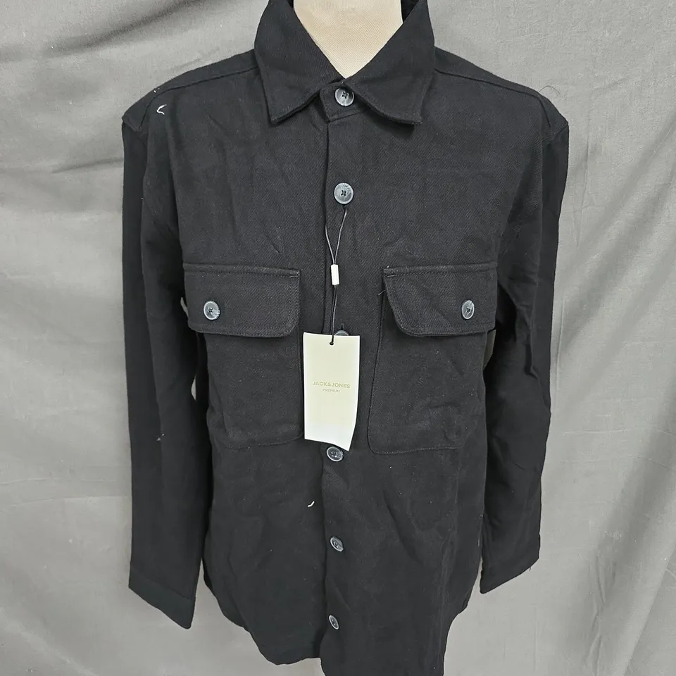 JACK & JONES RAYMOND MELANGE LONG SLEEVE OVERSHIRT IN BLACK BEAUTY SIZE M