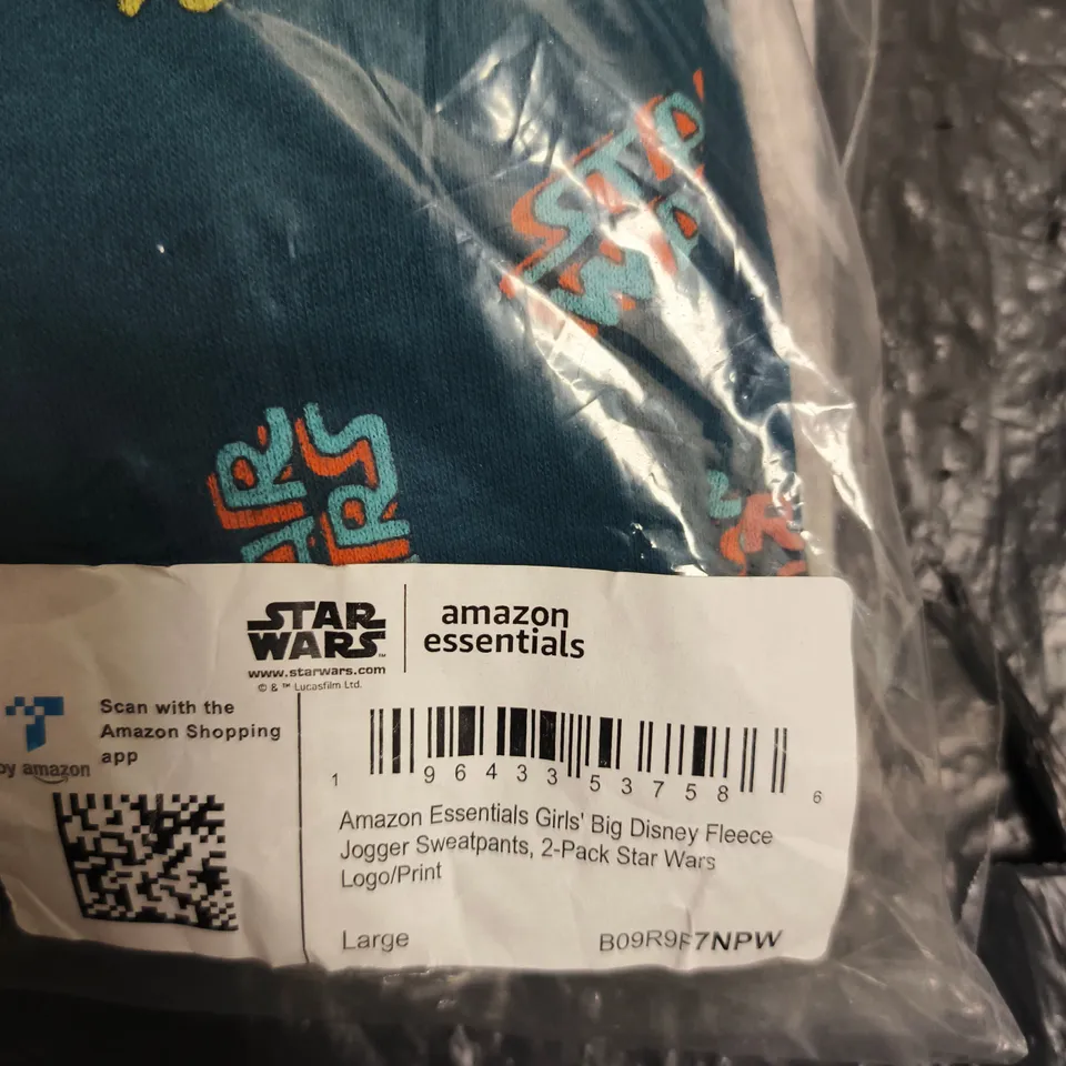 AMAZON ESSENTIALS GIRLS' STAR WARS FLEECE JOGGER SWEATPANTS, 2-PACK – SIZE LARGE