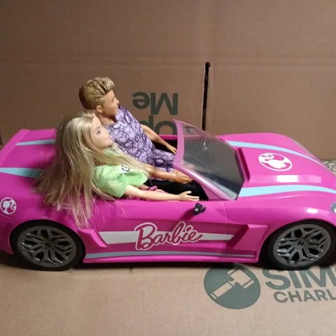 BARBIE PINK CONVERTIBLE TOY CAR WITH 2 BARBIE DOLLS