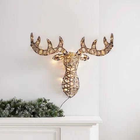 HOME STORIES PRE LIT 70CM RATTAN STAG HEAD