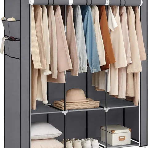 BOXED SONGMICS CLOTHES WARDROBE, PORTABLE CLOSET WITH COVER, 130×45×167CM - GREY