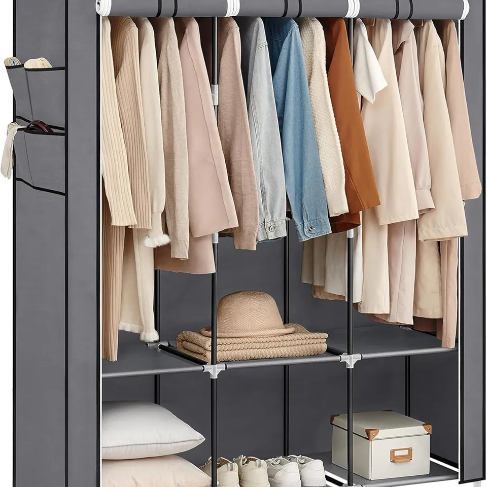 BOXED SONGMICS CLOTHES WARDROBE, PORTABLE CLOSET WITH COVER, 130×45×167CM - GREY