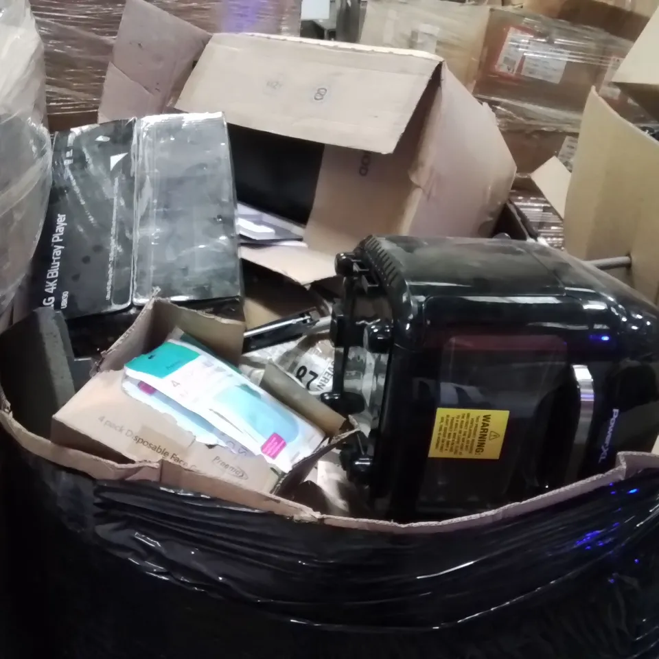PALLET OF ASSORTED HOUSEHOLD GOODS AND PRODUCTS TO INCLUDE;AIR FRYER,BLUERAY PLAYER,MOP