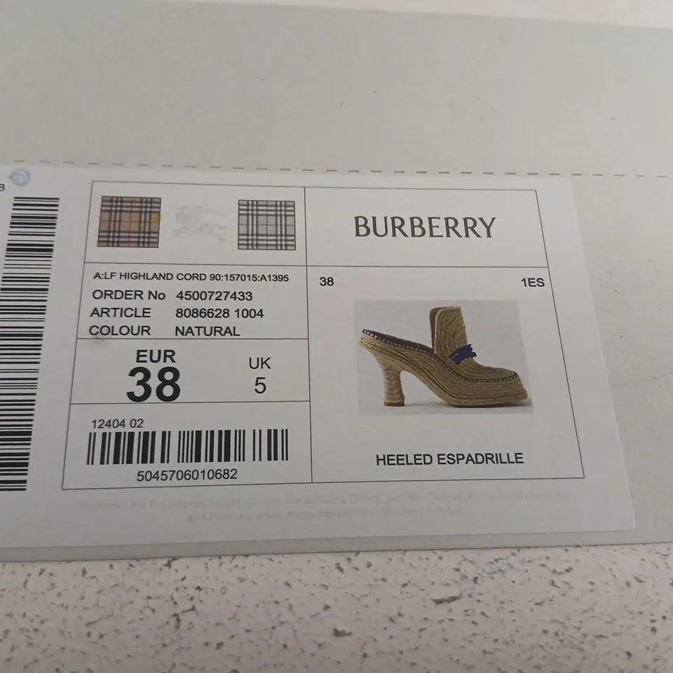 BURBERRY HEELED ESPADRILLE – NATURAL ROPE, EUR 38 (UK 5)