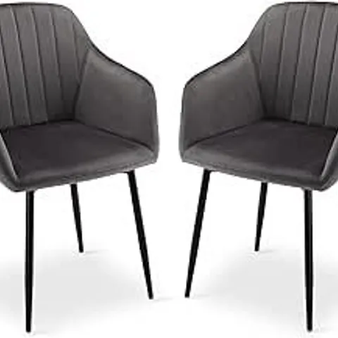 BOXED DINING CHAIRS SET OF 2 VELVET ARMCHAIR FOR LIVING ROOM WITH METAL LEGS KITCHEN CHAIRS, DARK GRAY
