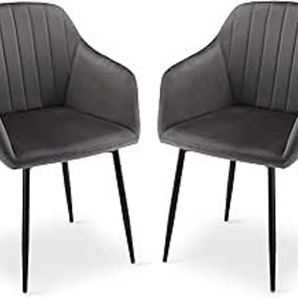 BOXED DINING CHAIRS SET OF 2 VELVET ARMCHAIR FOR LIVING ROOM WITH METAL LEGS KITCHEN CHAIRS, DARK GRAY