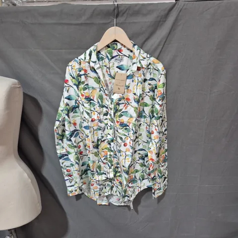 GRENOUILLE SIGNATURE COLLECTION FLORAL SHIRT – MULTICOLOR LEAF & FRUIT PRINT SIZE 42