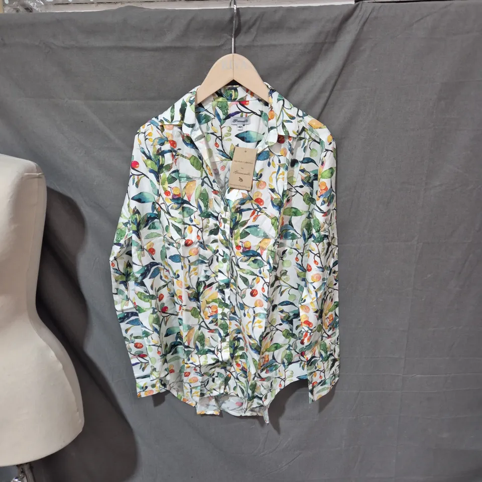 GRENOUILLE SIGNATURE COLLECTION FLORAL SHIRT – MULTICOLOR LEAF & FRUIT PRINT SIZE 42