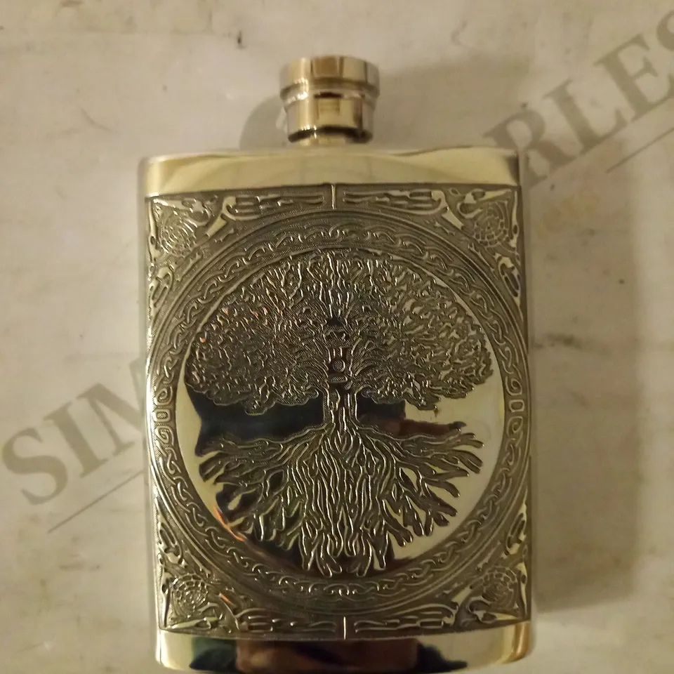 ENGLISH PEWTER COMPANY CELTIC DESIGN TREE OF LIFE 6OZ PEWTER HIP FLASK