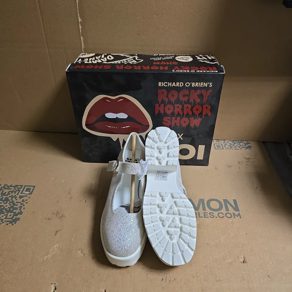 KOI ROCKY HORROR SHOW TIRA GLITTER MARY JANES DAMN IT JANET EDITION - WHITE GLITTER - UK SIZE 3 