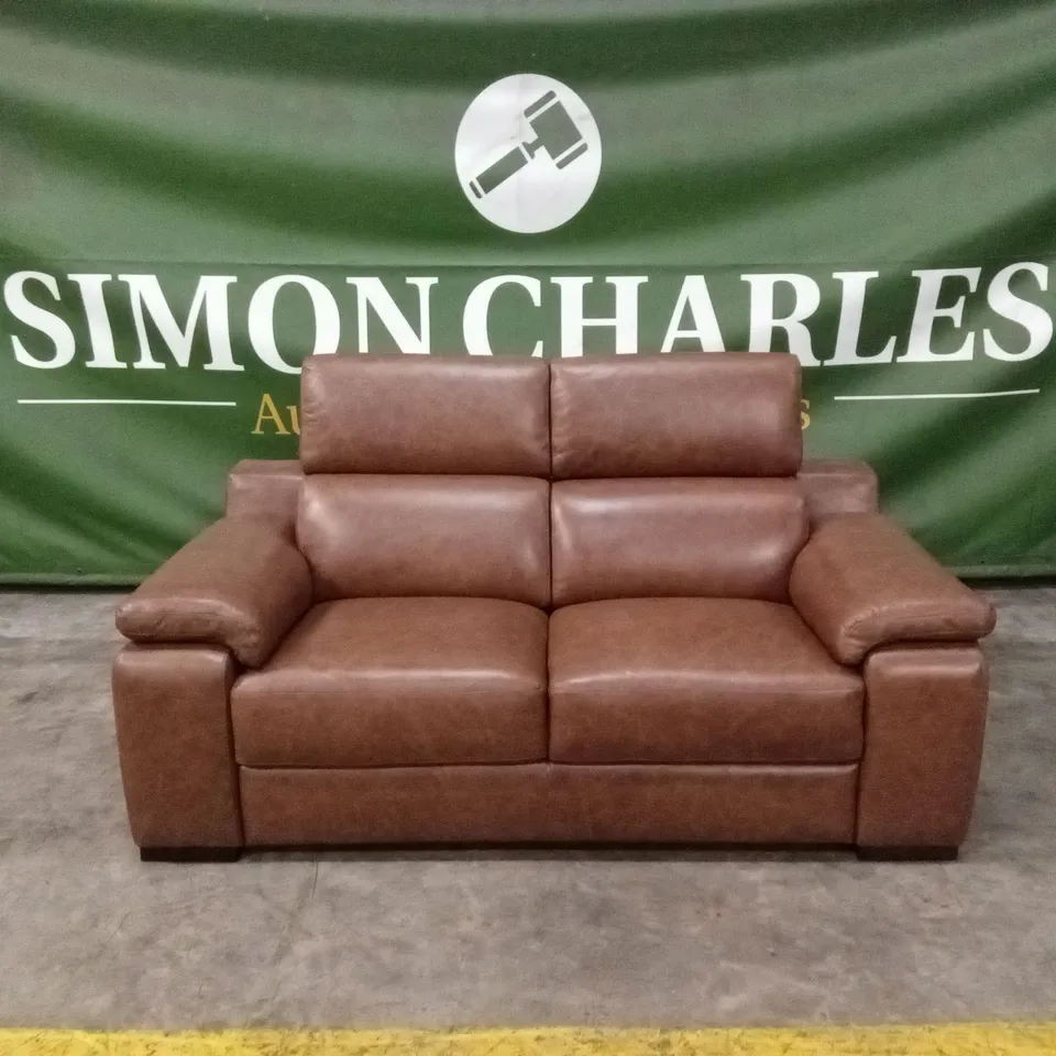 QUALITY DESIGNER ITALIAN MADE RICCARDO 2 SEATER LEATHER SOFA - BRANDY