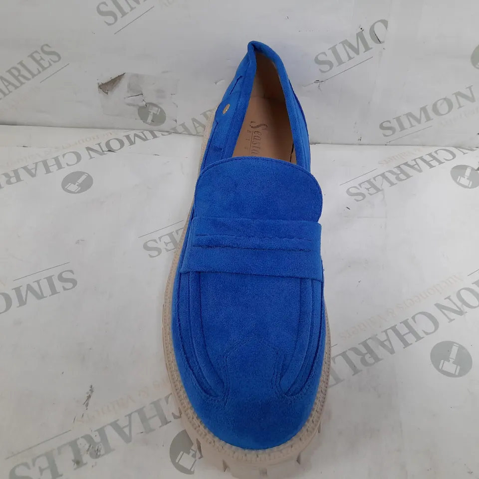 BOXED PAIR OF SEASTAR PLATFORM SLIP ON SHOES IN BLUE - SIZE 40