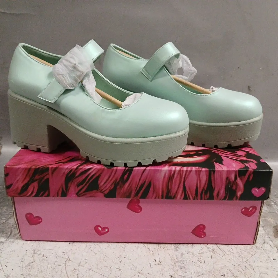 BOXED PAIR OF KOI TIRA PEARL MARY JANES SKY JEWEL EDITION IN BLUE SIZE UK 3