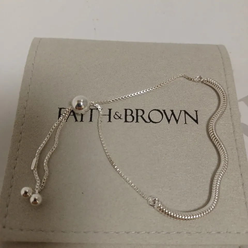 FAITH & BROWN SNAKE CHAIN SLIDER BRACELET IN SILVER