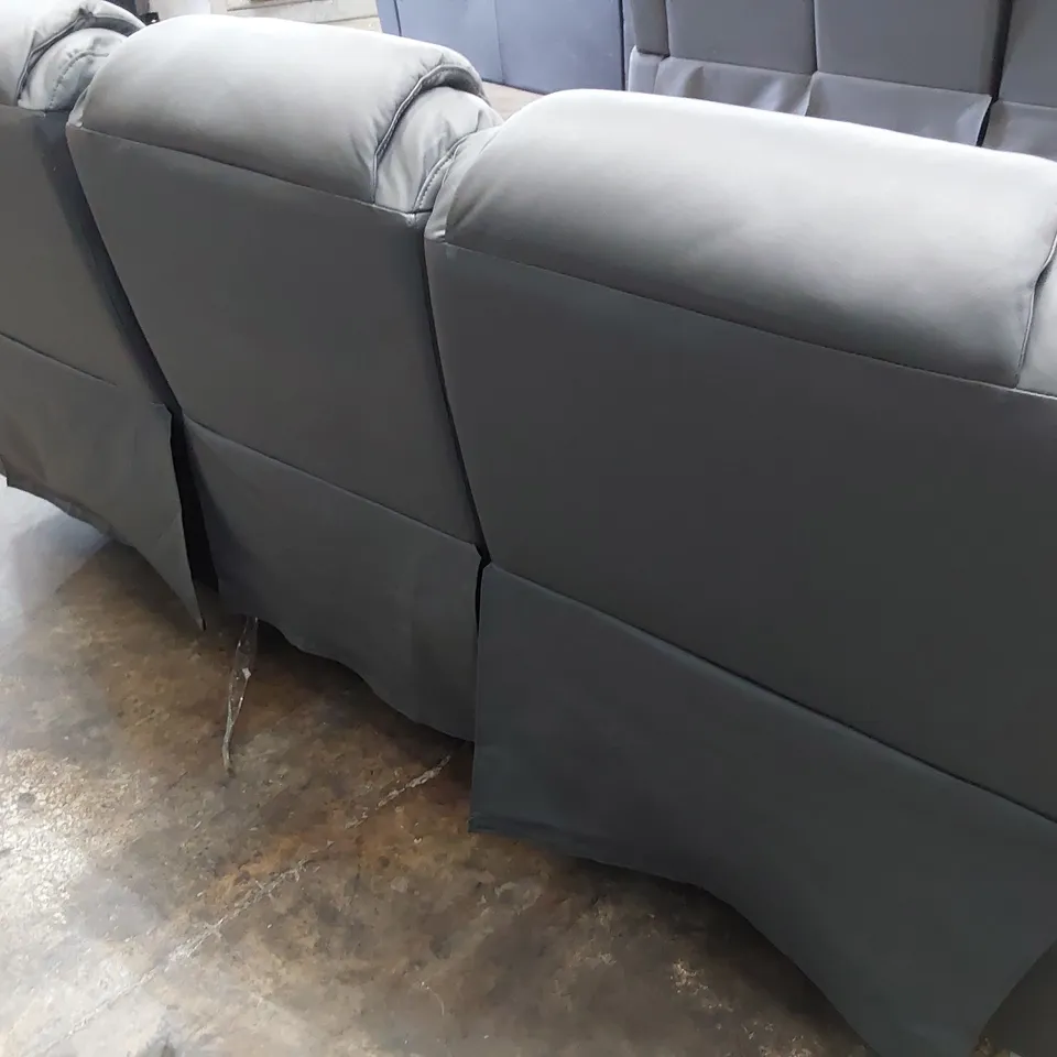 DESIGNER MANUAL RECLINING THREE SEATER SOFA GREY LEATHER 