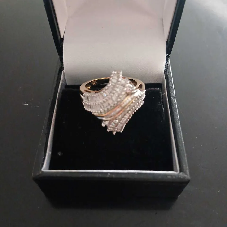 9CT GOLD DRESS RING SET WITH NATURAL BAGUETTE CUT DIAMONDS 