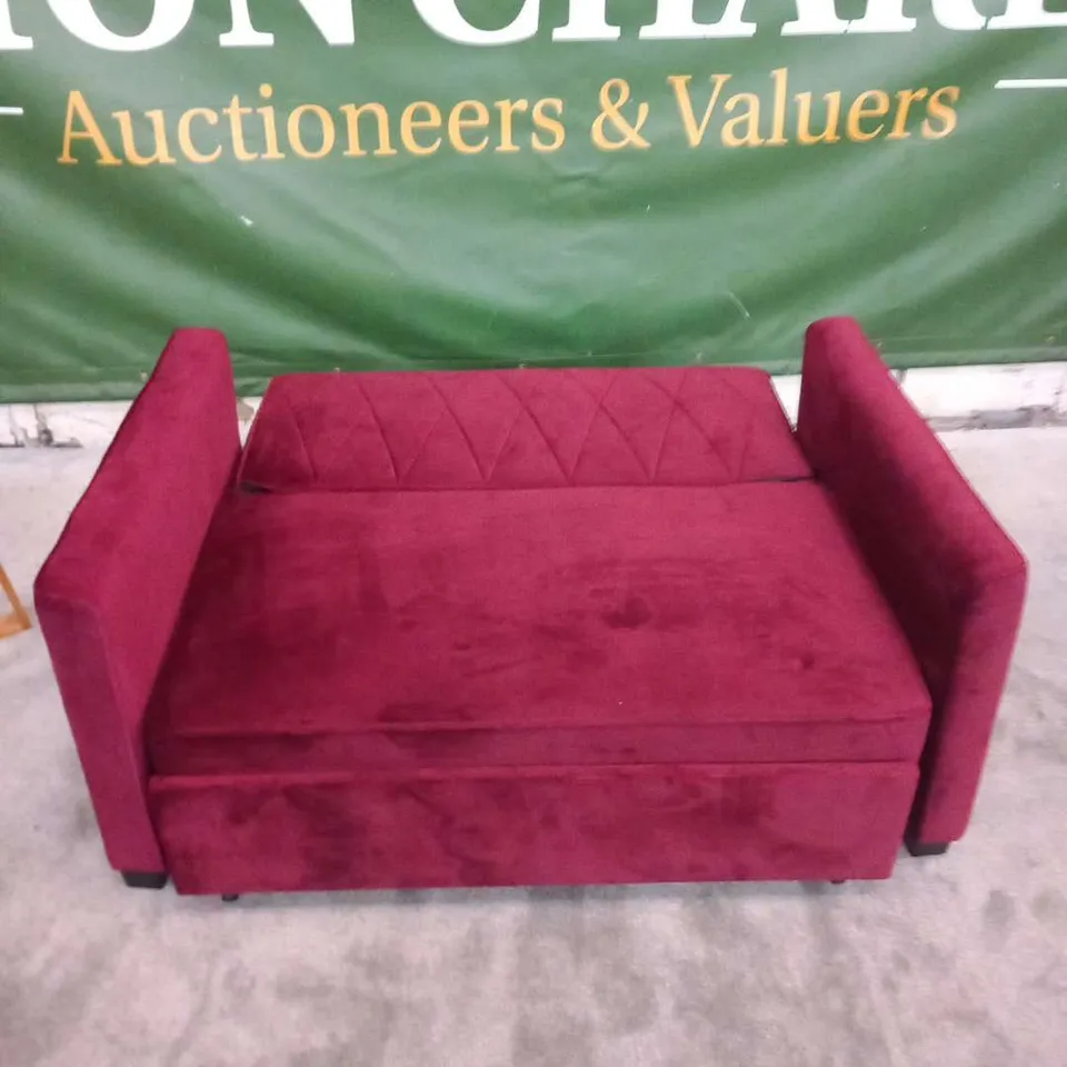 DESIGNER MATT CLARET VELVETEFFECT FABRC TWO SEATER SOFABD