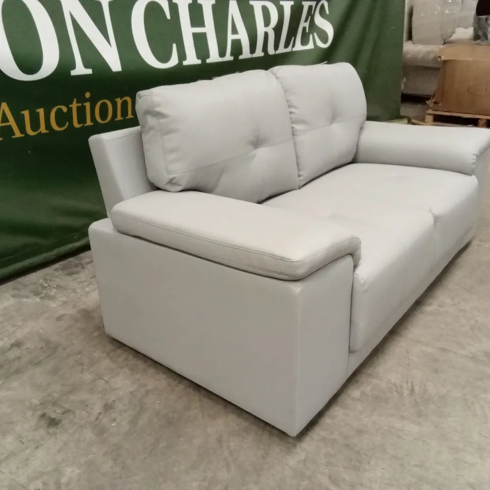 KANSAS 2 SEATER SOFA, LIGHT GREY FAUX LEATHER