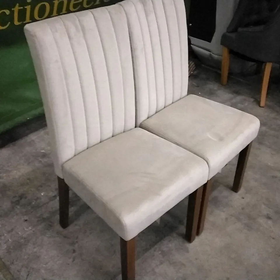 SET OF 2 PLUSH MINK FABRIC DINING CHAIRS WITH WOODEN LEGS