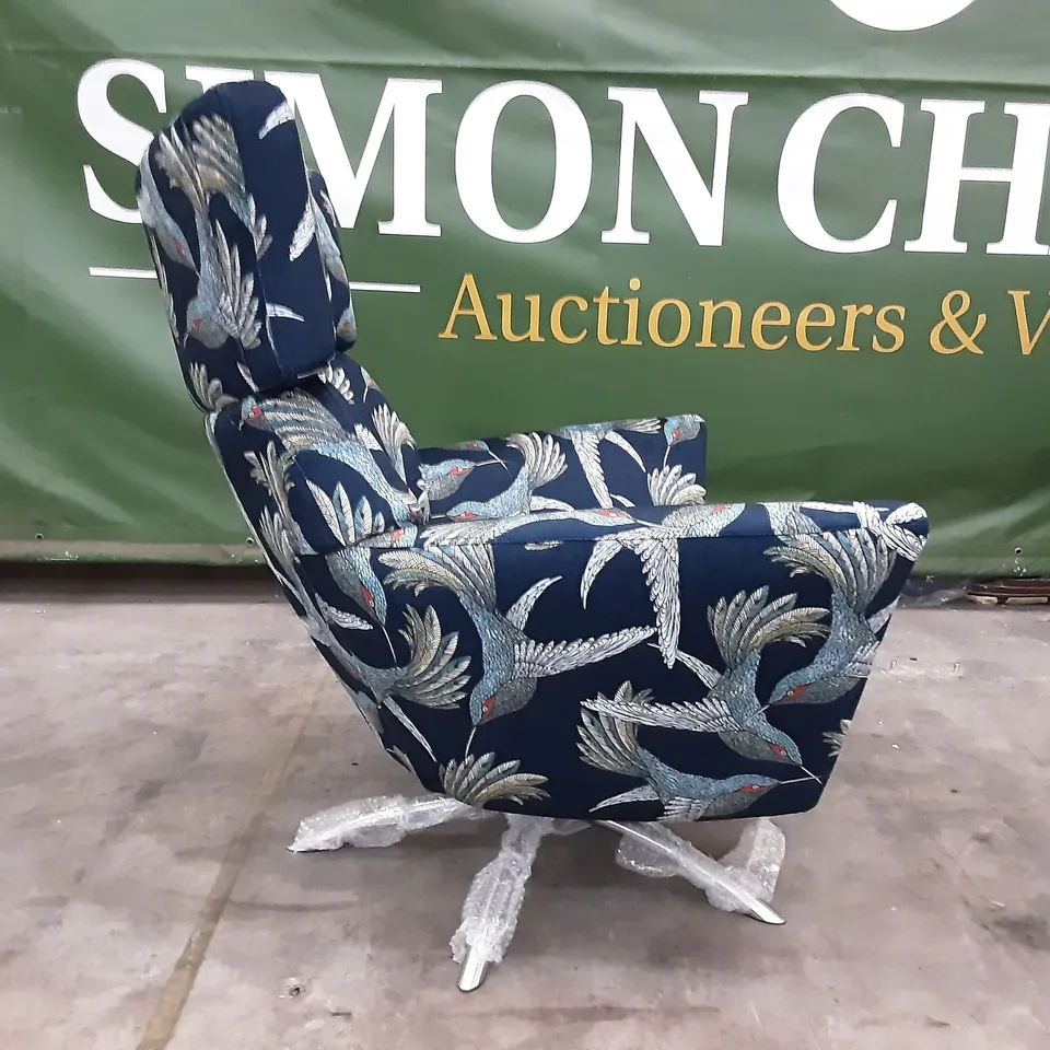 QUALITY BRITISH MANUFACTURED DESIGNER THE LOUNGE CO. JACOB CHAIR LOR288 PARADISE BIRD NAVY 