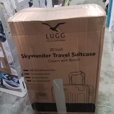 BOXED KEPLIN LUGG 20 INCH SKYWANDER TRAVEL SUITCASE CREAM AND BROWN COLOUR 
