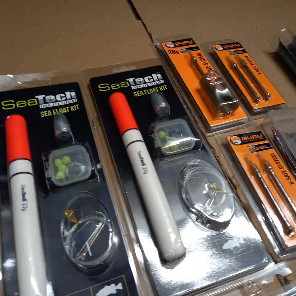 LOT OF 14 ASSORTED FISHING ITEMS TO INCLUDE GURU FEEDERS AND SEA FLOAT KIT
