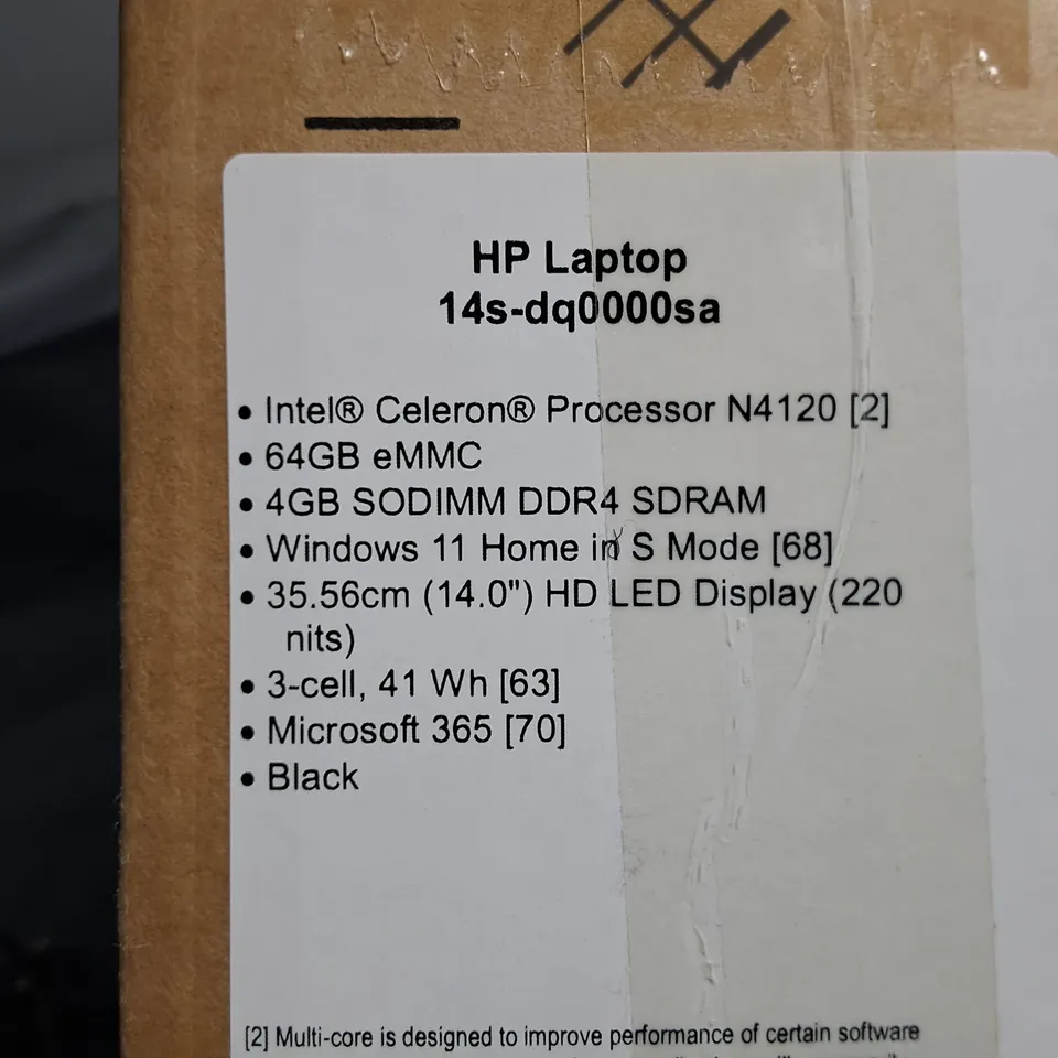 BOXED HP INTEL CELERON LAPTOP IN BLACK - 14S-DQ0000SA
