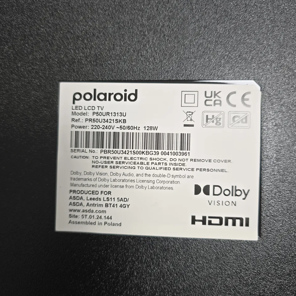 POLAROID LED 50" LCD TV P50UR1313U – ROKU TV