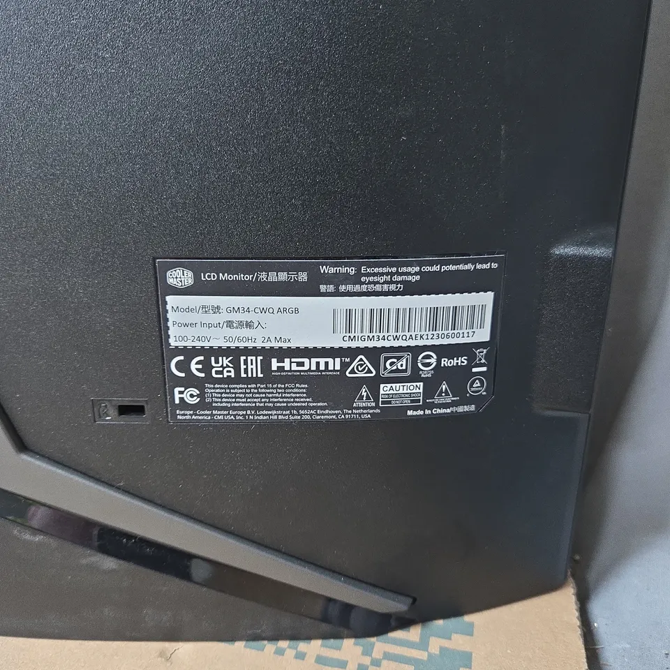 COOLER MASTER LCD CURVE MONITOR GM34-CWQ ARGB UNBOXED WITH NO ACCESSORIES 