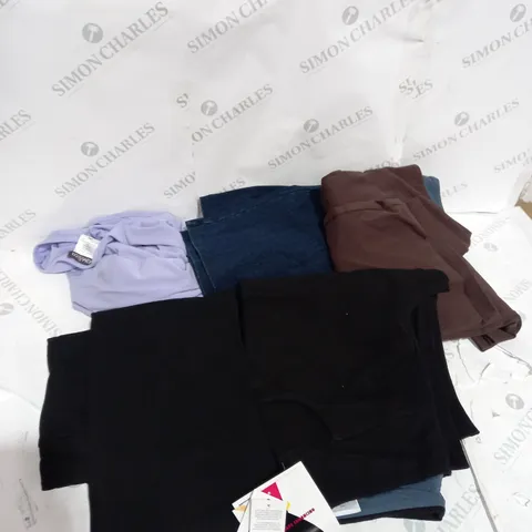 BOX OF ASSORTED CLOTHING TO INCLUDE: DRESSES, TOPS AND TROUSERS