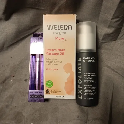 APPROXIMATELY 20 ASSORTED HEALTH AND BEAUTY ITEMS INCLUDING WELEDA STRETCH MARK MASSAGE OIL, PAULA'S CHOICE SKIN PERFECTING 2% BHA LOTION EXFOLIANT AND ELF BIG MOOD MASCARA 