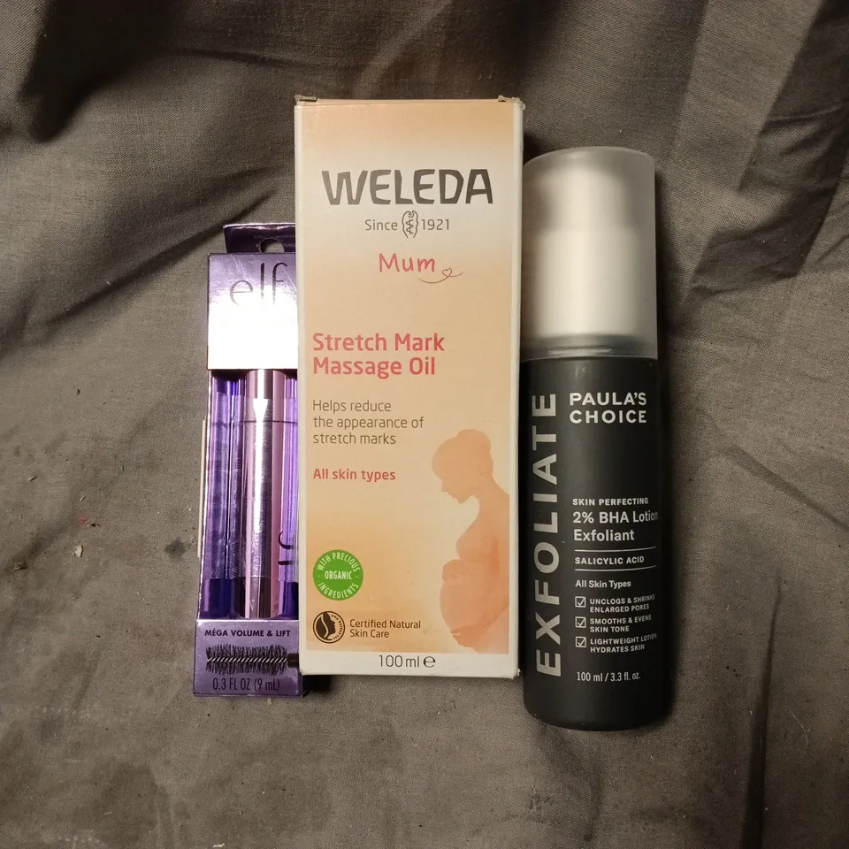 APPROXIMATELY 20 ASSORTED HEALTH AND BEAUTY ITEMS INCLUDING WELEDA STRETCH MARK MASSAGE OIL, PAULA'S CHOICE SKIN PERFECTING 2% BHA LOTION EXFOLIANT AND ELF BIG MOOD MASCARA 
