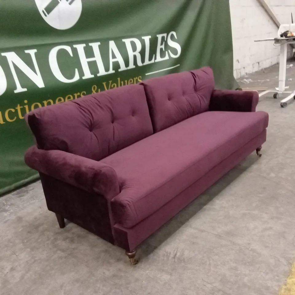 ROSDORF PARK LENAPAH 3 SEATER VELVET ROLLED ARM SOFA - DAMSON