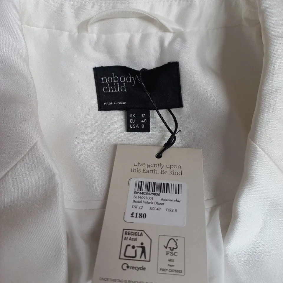 NOBODY'S CHILD WHITE BLAZER – UK 12 (EU 40, US 8) – BRIDAL VALERIA BLAZER