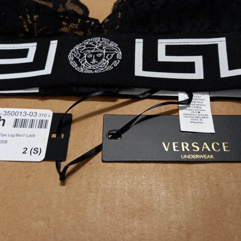 VERSACE TAPE LOG BIKINI TOP IN BLACK - 2 (S)