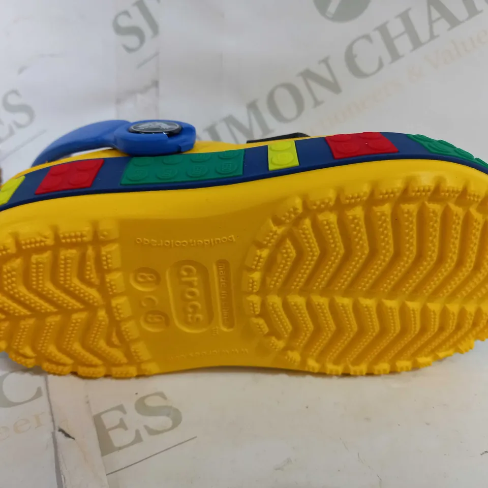 PAIR OF CROCS LEGO THEMED SHOES - YELLOW/MULTICOLOUR - SIZE C 8/9