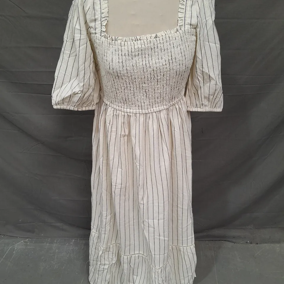 NOBODY'S CHILD ELSA MIDI DRESS IN CREAM PINSTRIPE SIZE 10