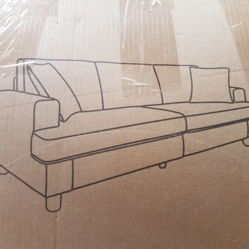 BOXED DESIGNER GREEN UPHOLSTERED SOFA