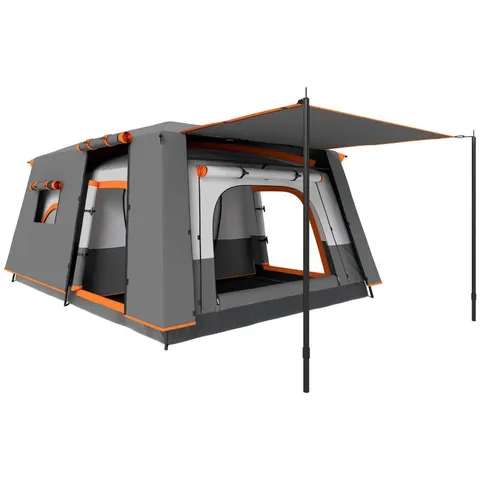 BOXED OUTSUNNY 4 MAN CAMPING TENT, DOUBLE LAYER TUNNEL TENT WITH PORCH, LIVING AREA AND 2 BEDROOMS, SEWN IN GROUNDSHEET, 3000MM WATERPROOF AND UPF 30+, PORTABLE WITH BAG, 430 X 305 X 195 CM LARGE, GRE