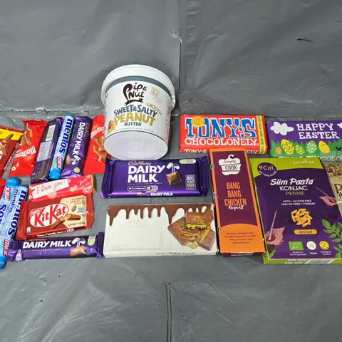 APPROXIMATELY 10 ASSORTED FOOD ITEMS TO INCLUDE MALTESER BUNNY, DAIRY MILK, AND PIP&NUT PEANUT BUTTER ETC.
