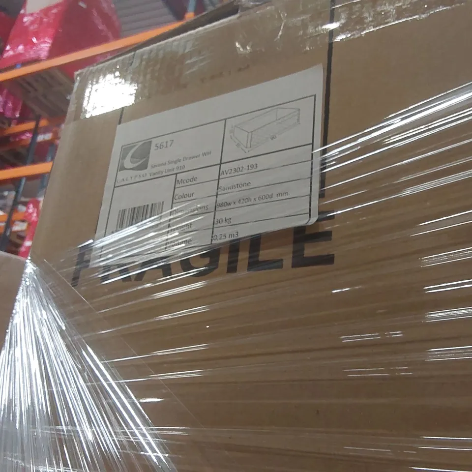PALLET CONTAINING A LARGE QUANTITY OF BRAND NEW SAVENA SINGLE DRAWER VANITY BASE UNITS